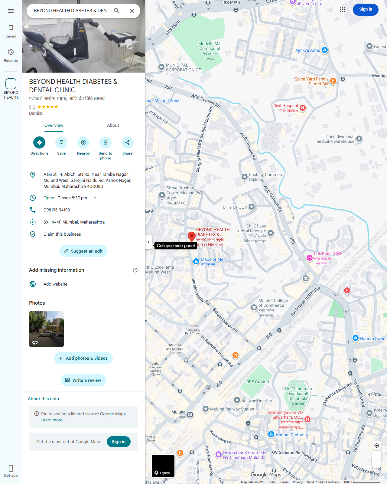 Live screenshot of the Google listing